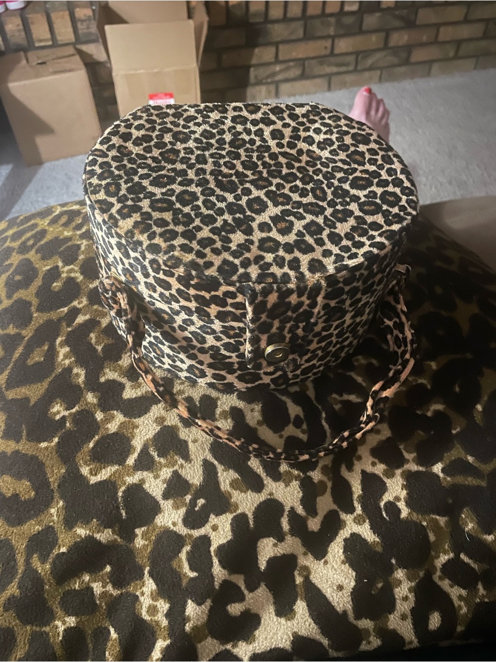 Leopard Print Round Makeup Case with handle Animal Print